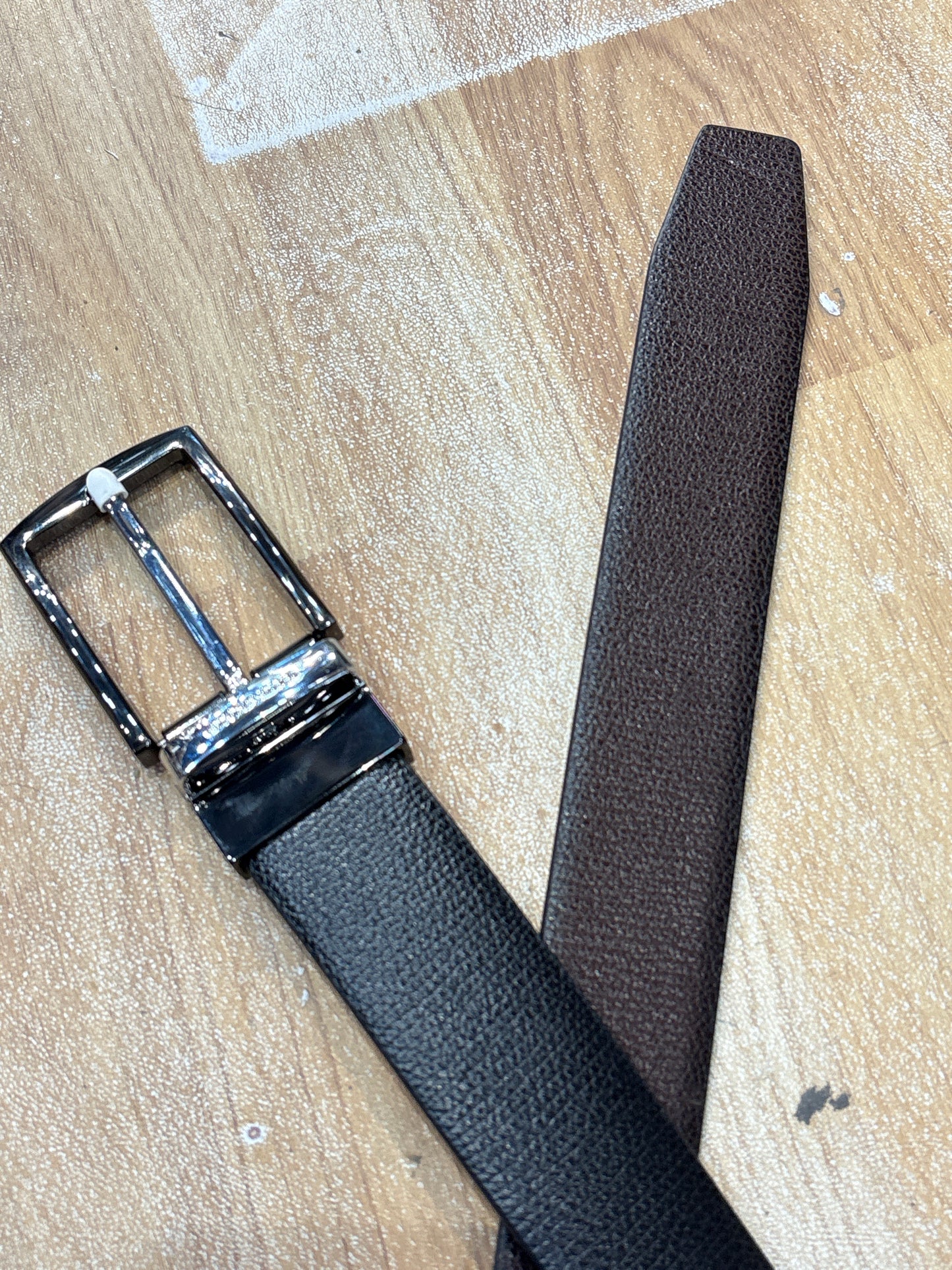 AOC COA Black Silver Buckle With Black Brown Double Side Strap Men’s Belt 989111