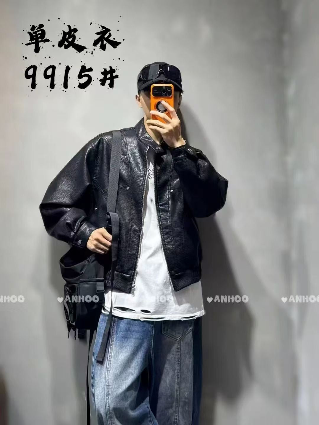 JIEMENG Black Colour Leather Men’s Jacket 9915