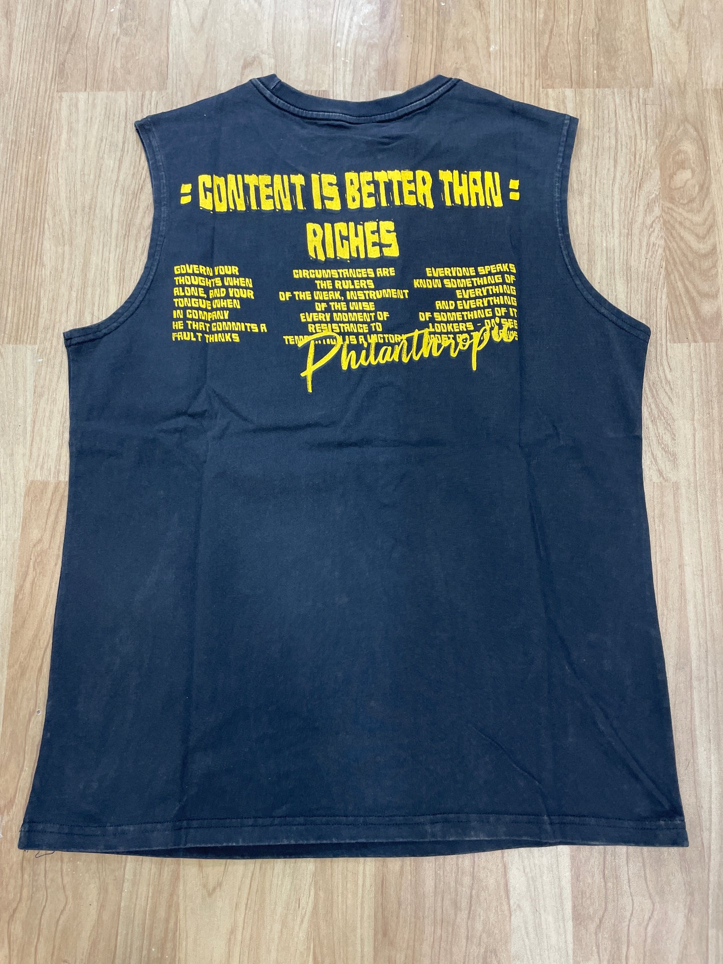 FY Fanyestore Dark Grey Colour Contentis Better Than Riches Print Premium Quality Tank Top FY3622