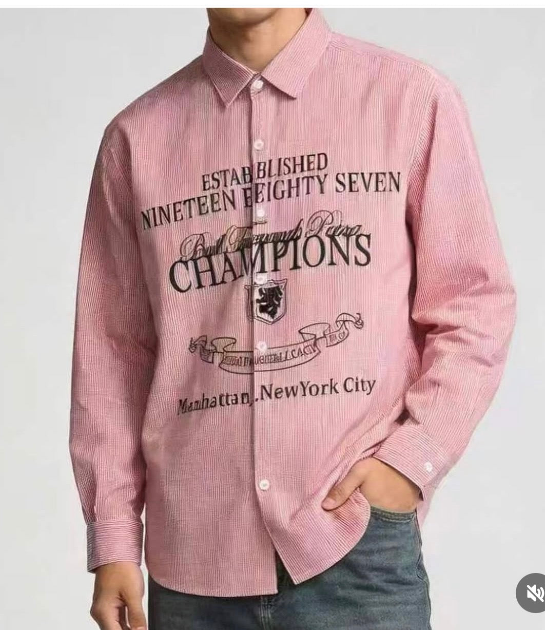 F&F Red Colour White Lining Champions Print Premium Quality Full sleeve Imported Shirt F075