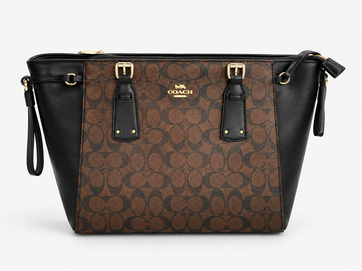 AOC Dark Brown Black Colour CC Print Monogram Ladies Tote Bag C7880