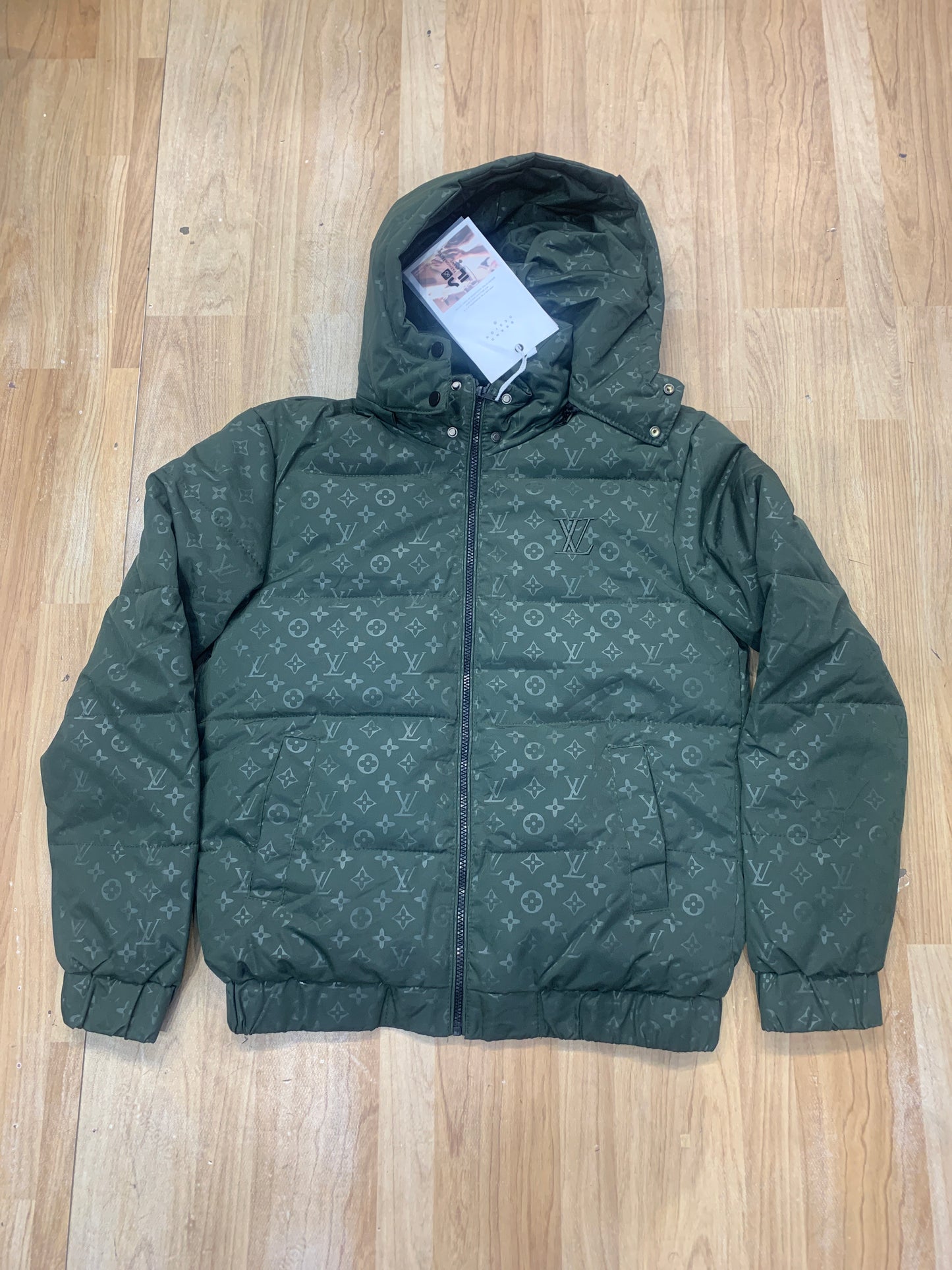 OUL Jacket Green Colour Monogram Print With Hoodie 9920