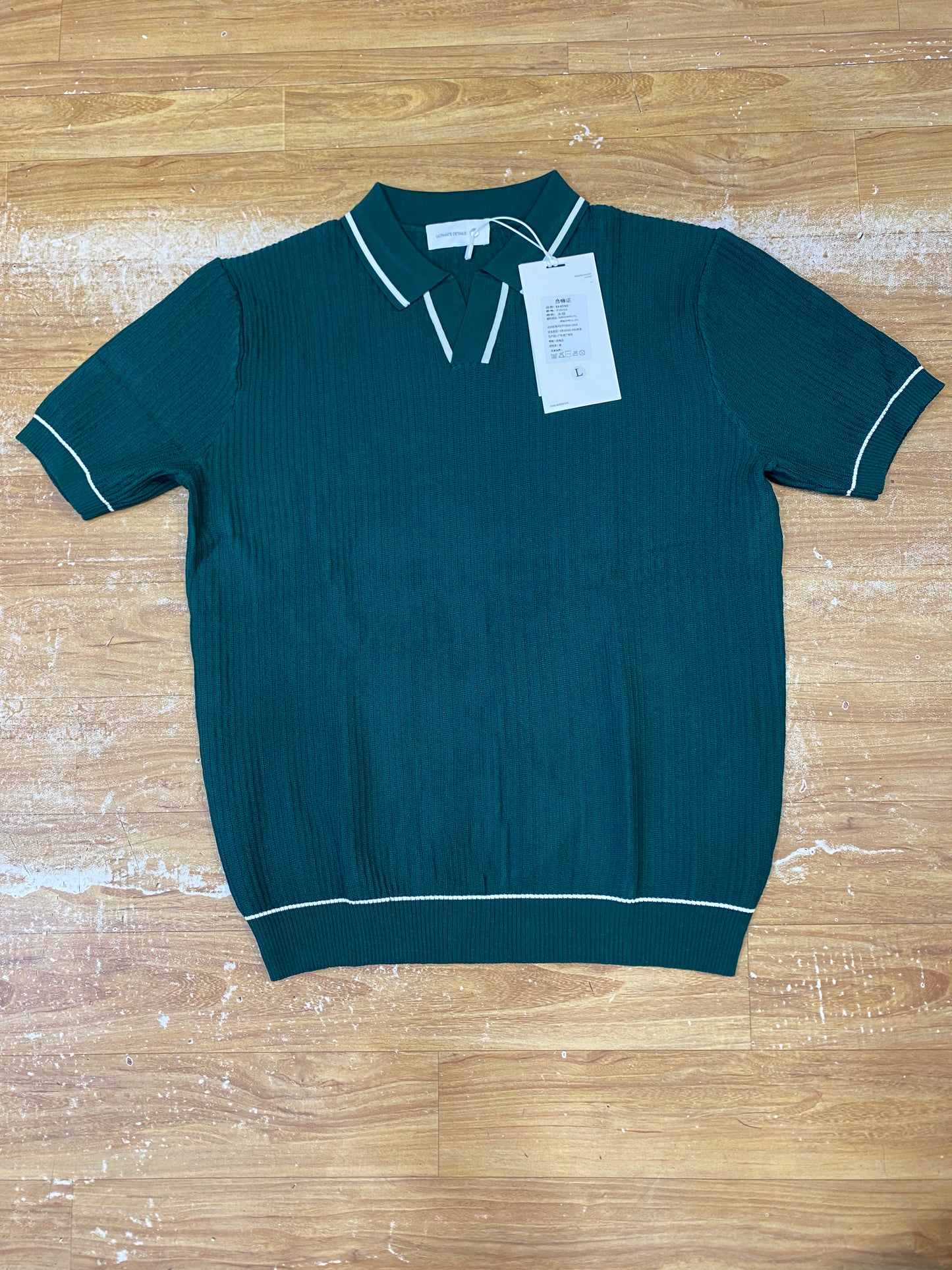UOY Youdian Green Colour Knitted Premium Quality Unisex White Lining Collar T-Shirt P2010