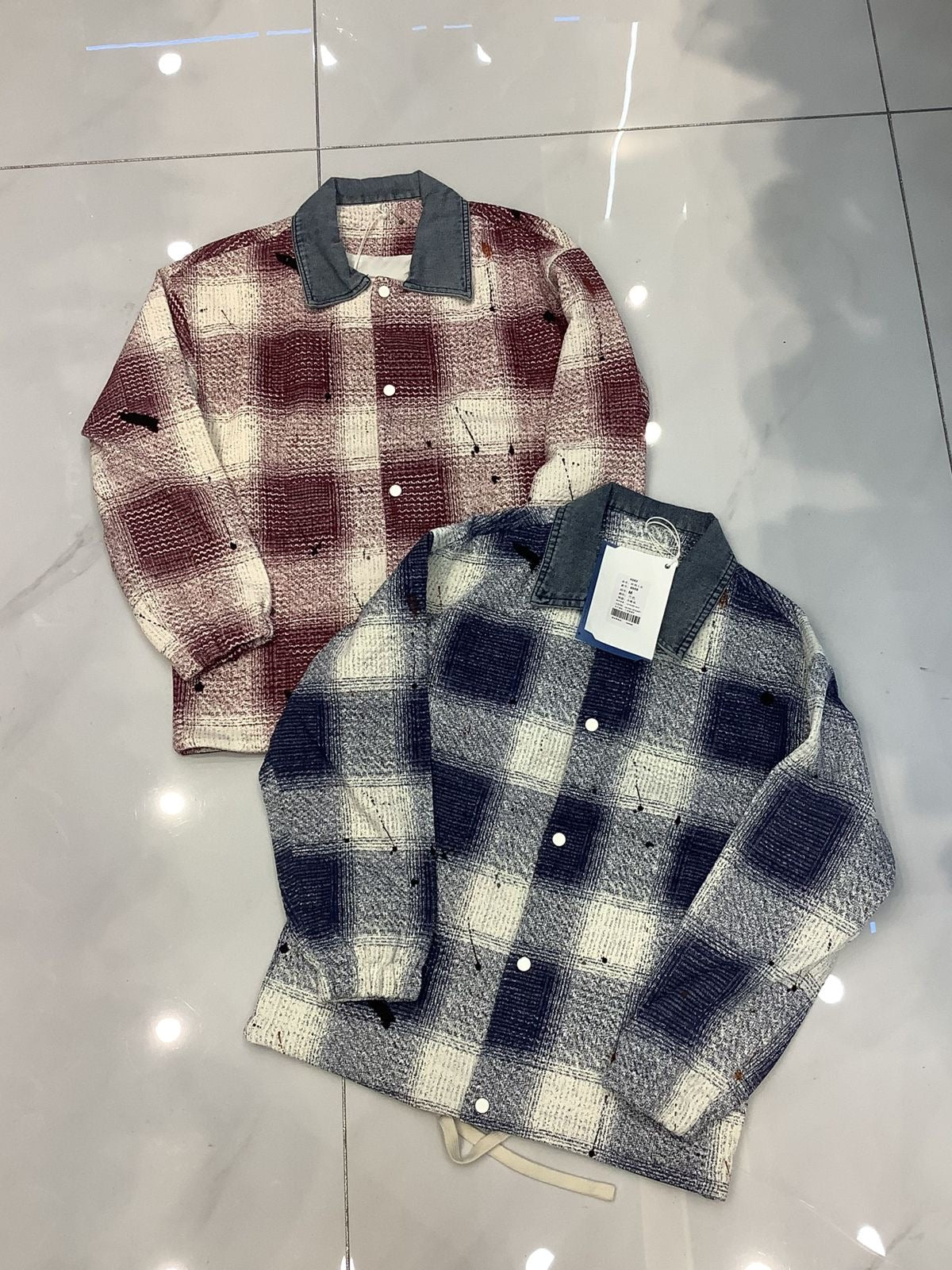 Blue White Check Denim Collar Premium Quality Men’s Jacket 9956