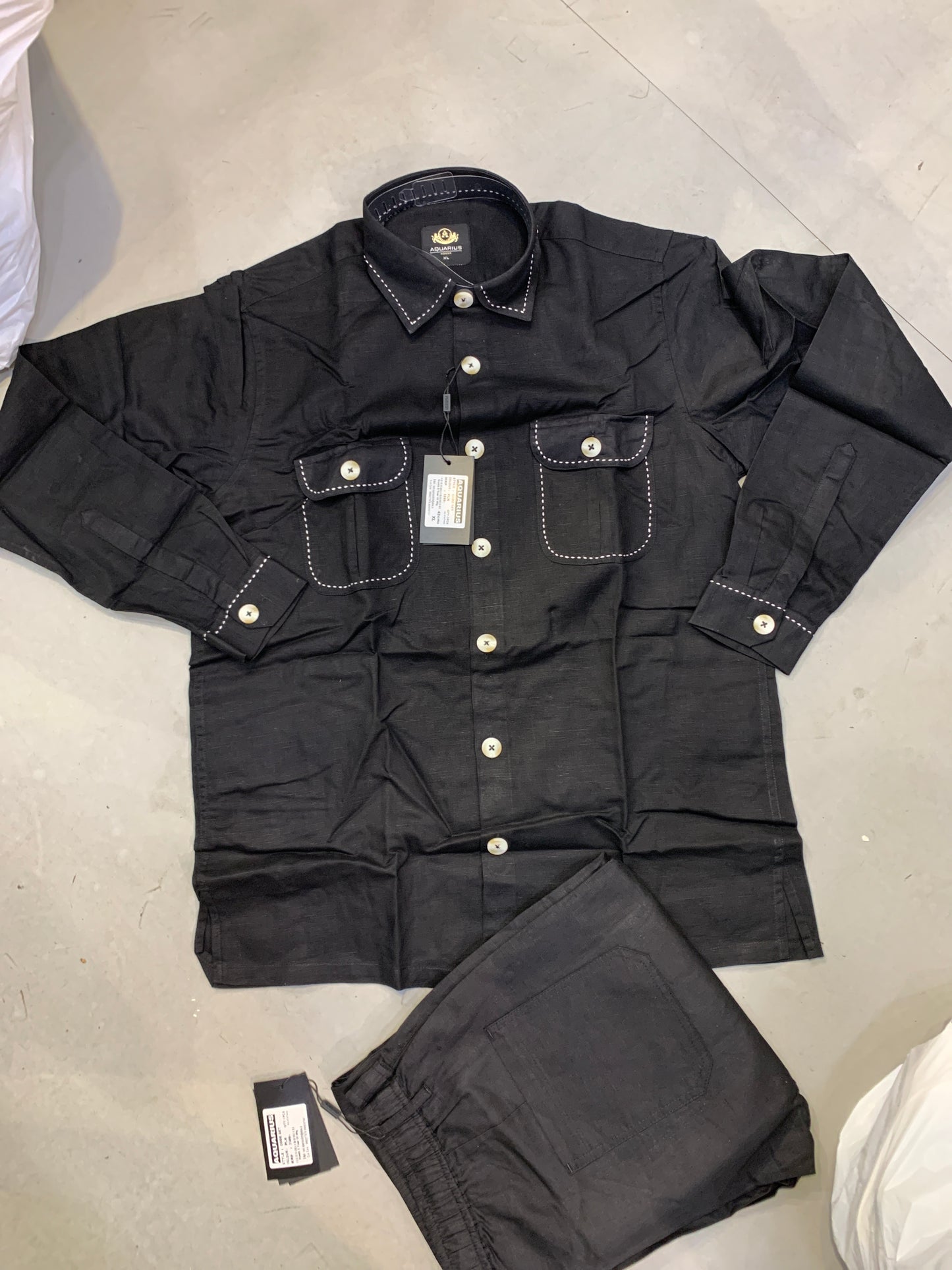 AQUARIUS Black Colour Two Pocket Shirt With Lower Premium Quality Men’s Coord Set 807639
