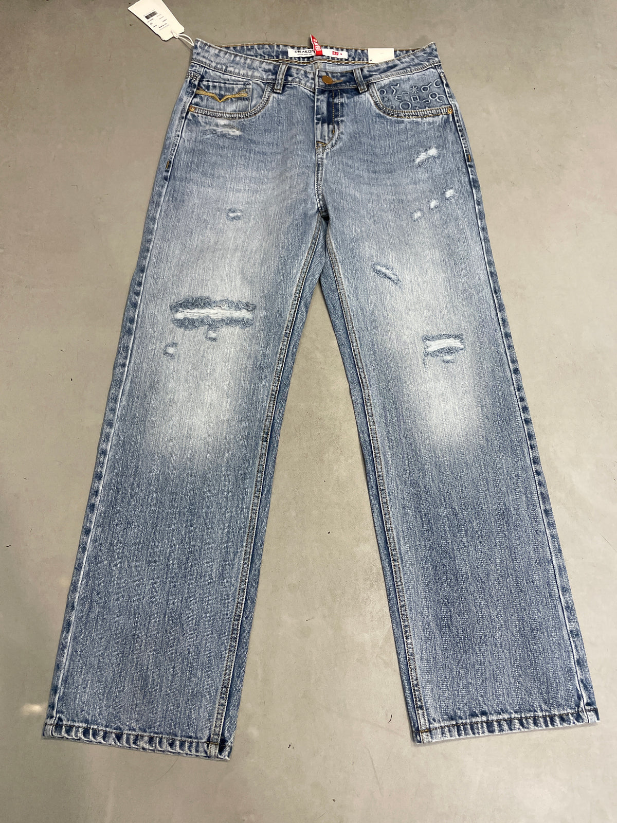 DRAKON Faded Light Blue Colour Rugged Style Premium Quality Straight Fit Imported Denim Jeans 1006-A