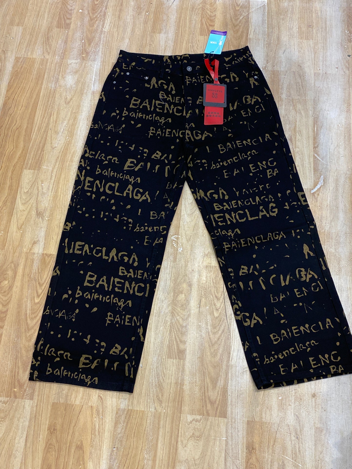 Giv Vig Black Holden Word Print Work Imported Straight Fit Jeans 1358