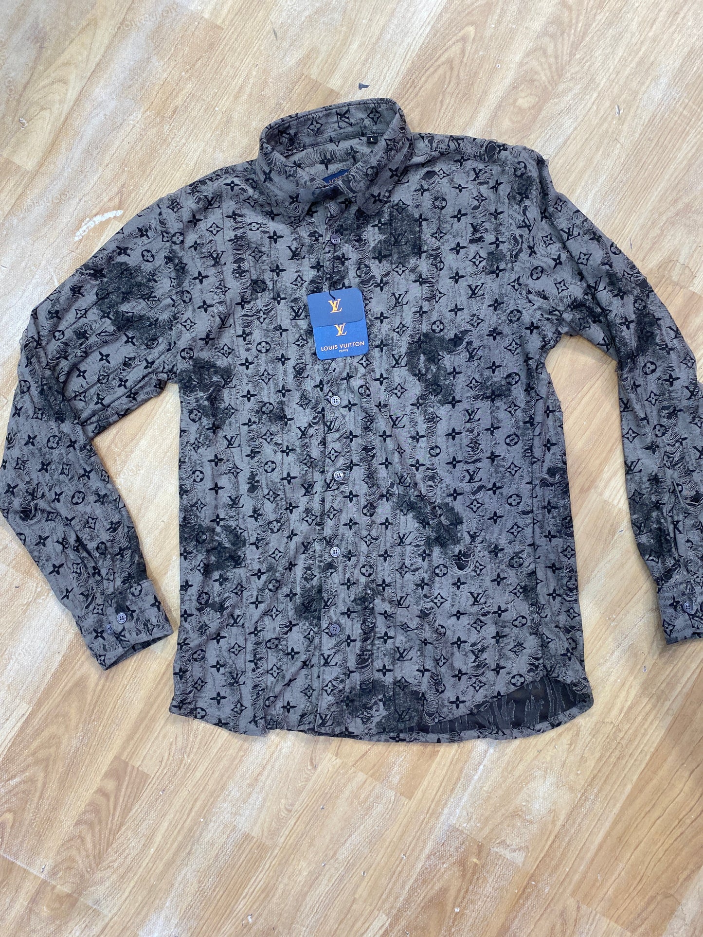 Uol Grey Black Colour Rugged Monogram Print Premium Quality Shirt 988886