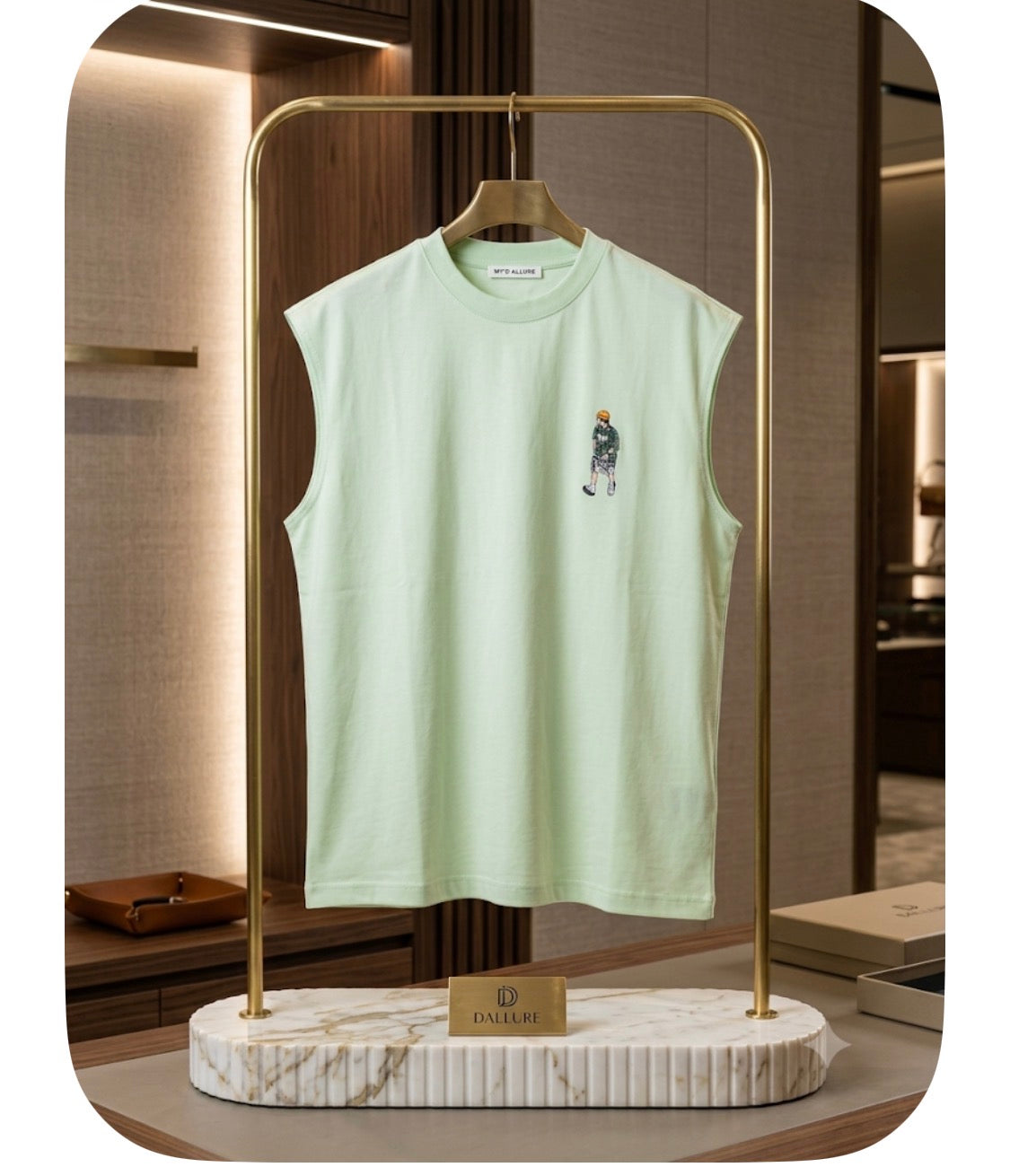 NANQUANI 1988 Green Colour Embroidery Men Print Cut Sleeve Sando YP6629