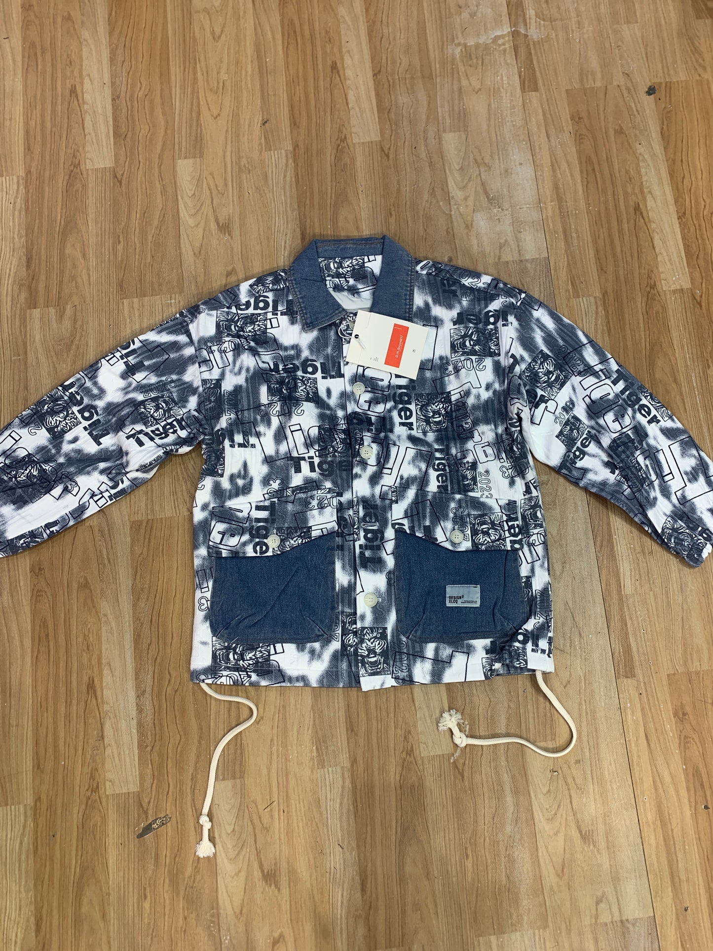 Korean Jacket off White Grey Collar Denim look 23923