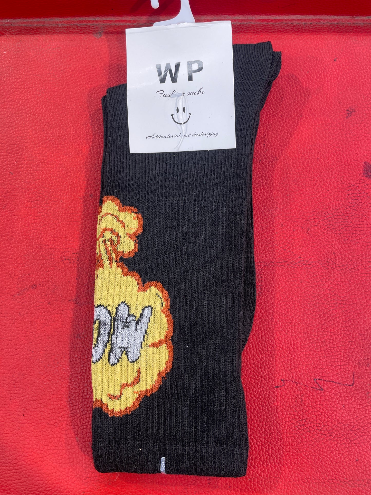WP Black Colour With Yellow Print Premium Quality Full Socks 990062