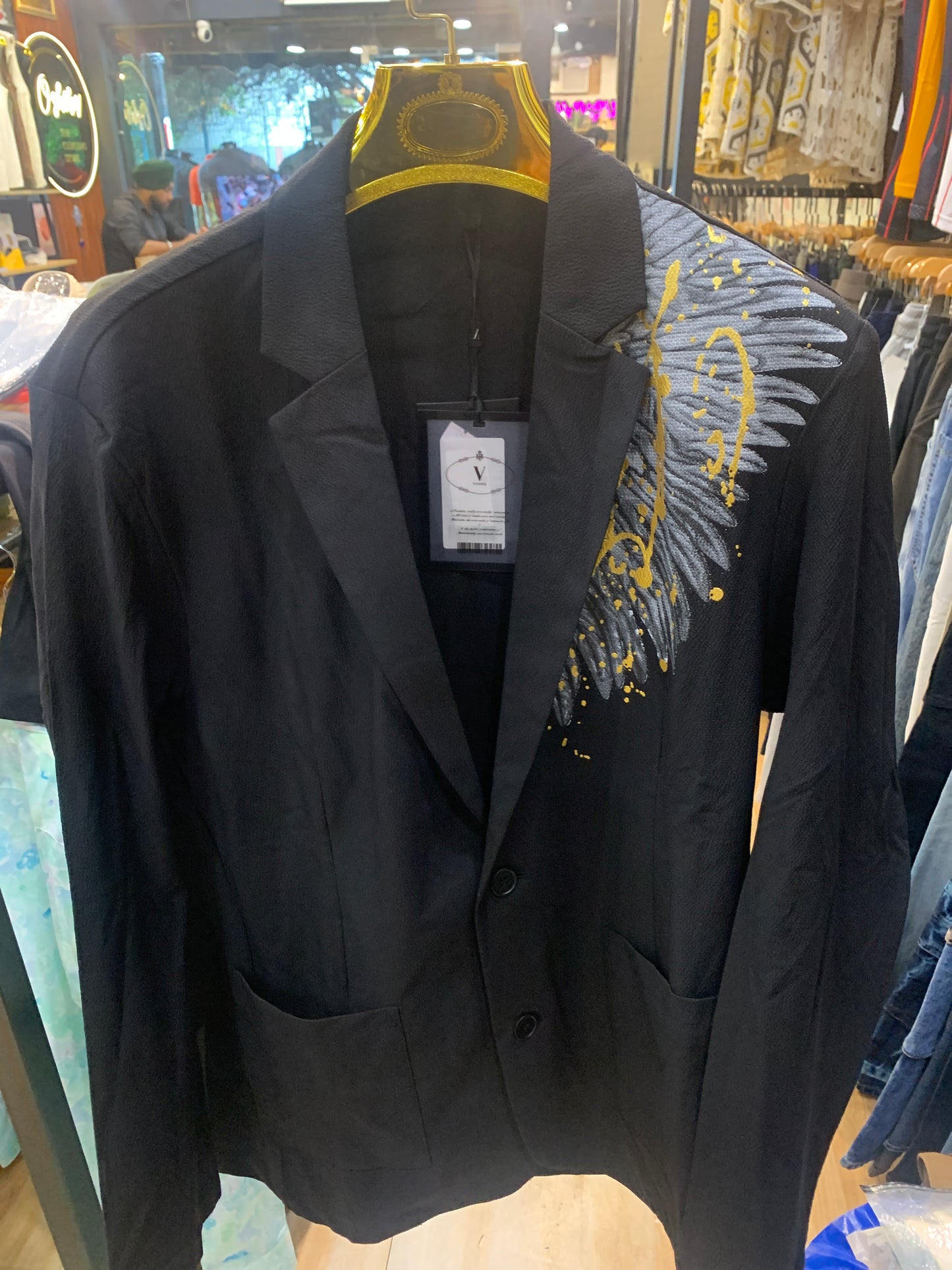 Black Colour Premium Quality Golden Wings Print Men’s Blazer 989427