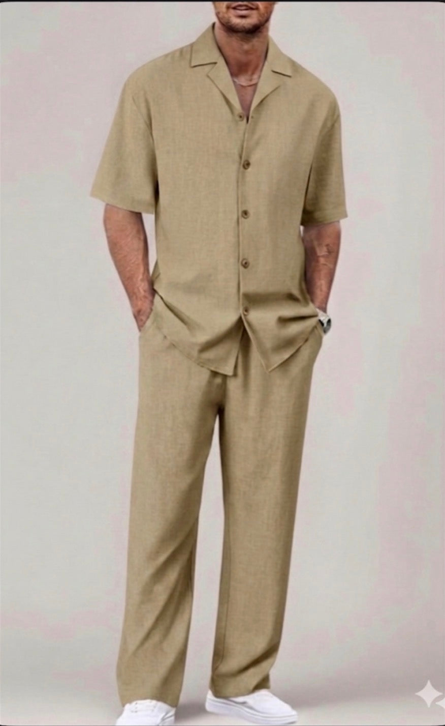 Raz Zar khaki Colour Linen Half Sleeve Shirt With Lower Coord Set 990491