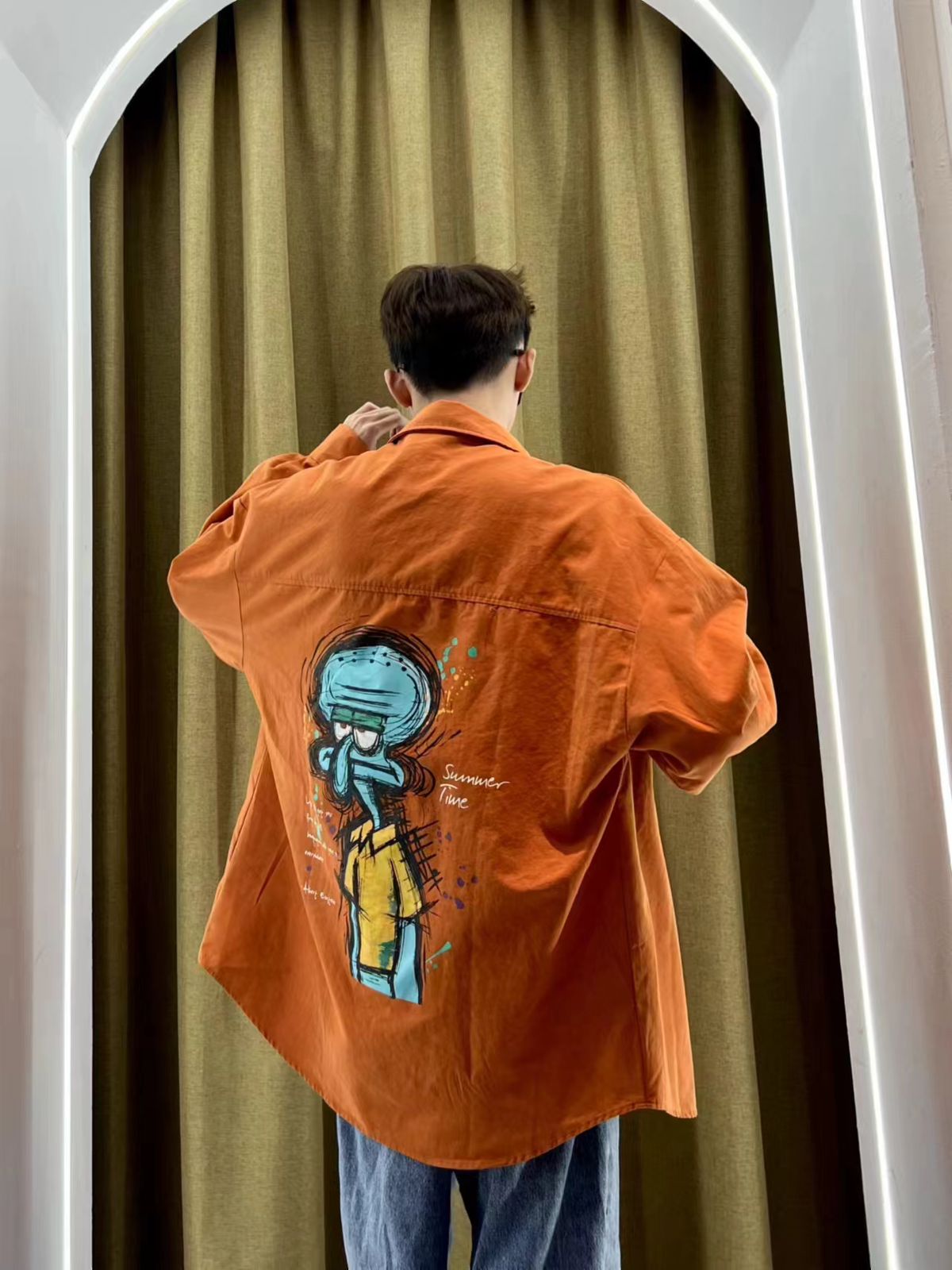 Monte Orange Colour Front Back Print Premium Quality Over size Full Sleeve Shirt 6361