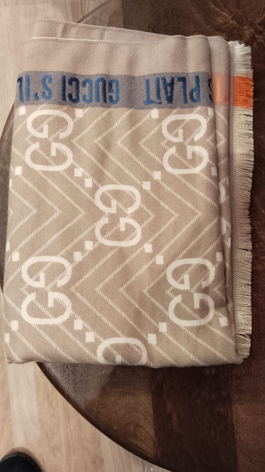 Cug Beige Colour With White GG Print Winter Muffler 0295