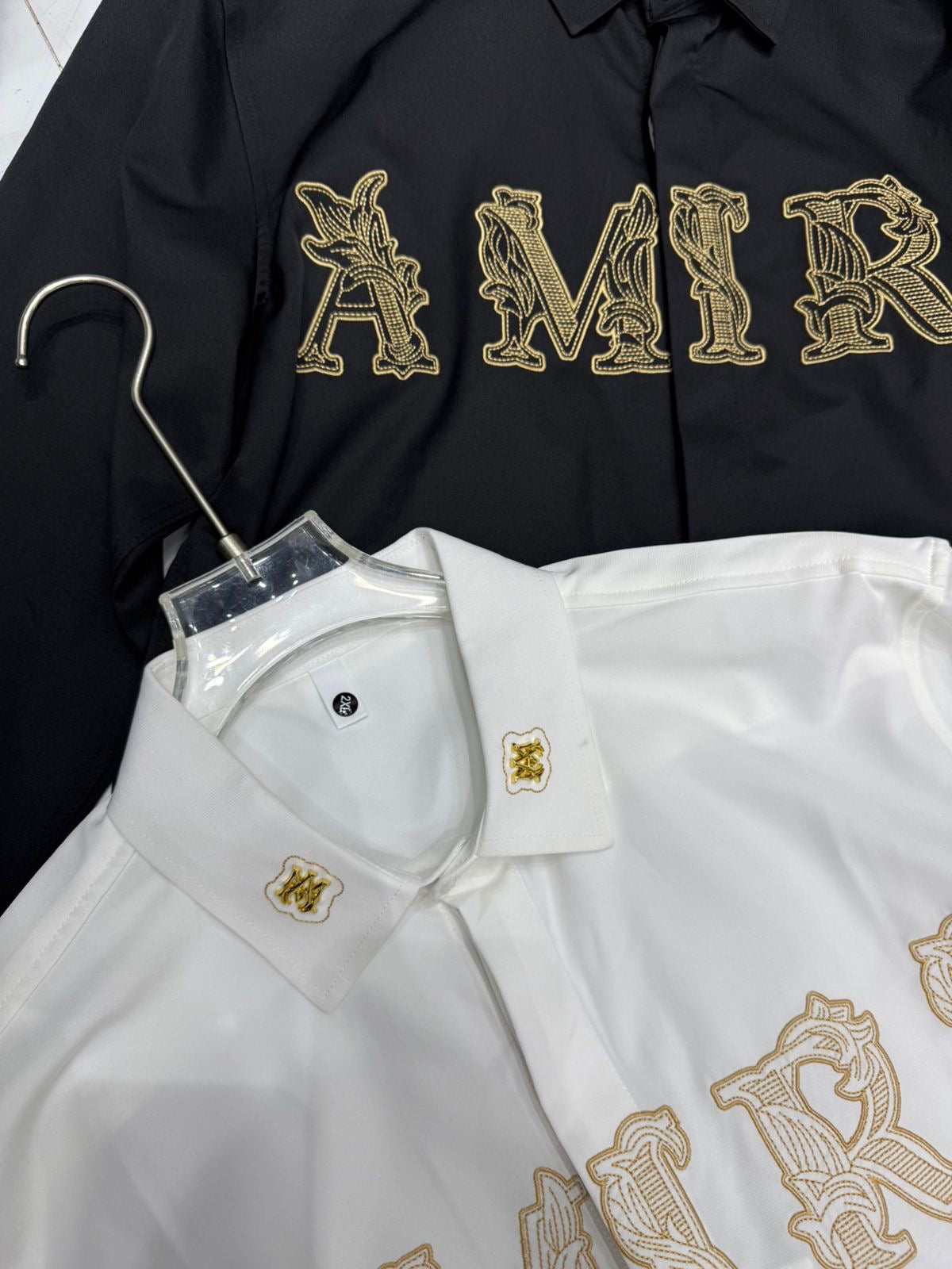 Ami Ima White Colour Golden Embroidery Full Sleeve Imported Shirt 6688