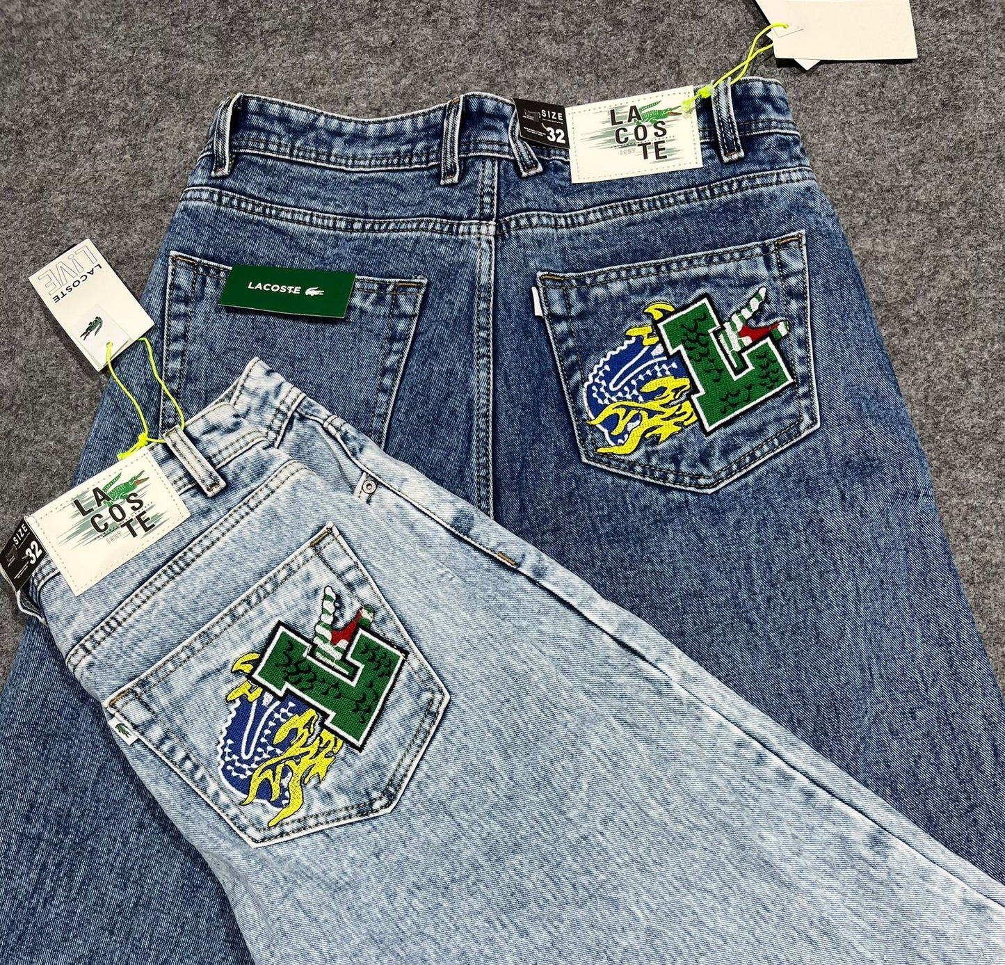 CAL Sky Blue With Back Pocket L Crocodile Embroidery Looser Fit Straight Fit Jeans 19312