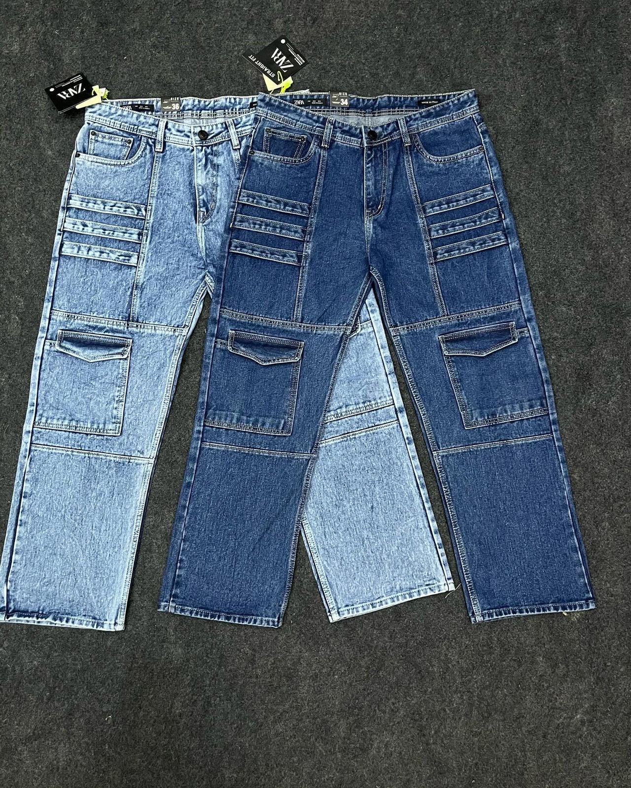 ZAR RAZ Navy Blue Colour with Multiple Pockets Jeans Cargo Style Straight Fit Jeans 19314