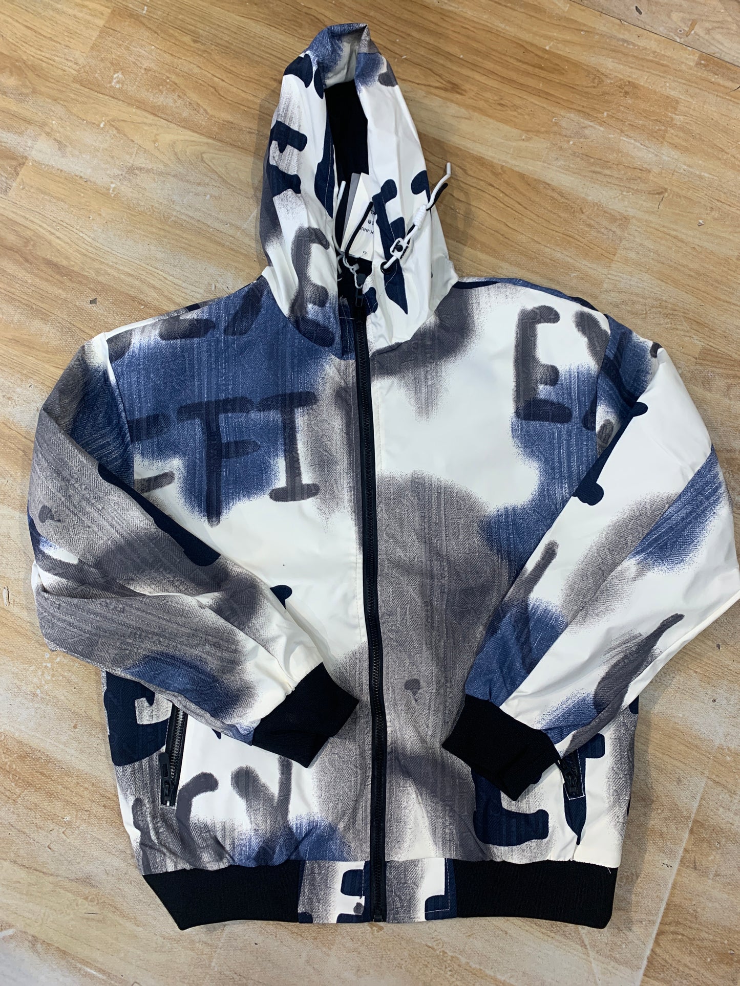 EFI Blue White Grey Colour Printed Heavy Quality Double Side Reversible Hooded Jacket K-8823