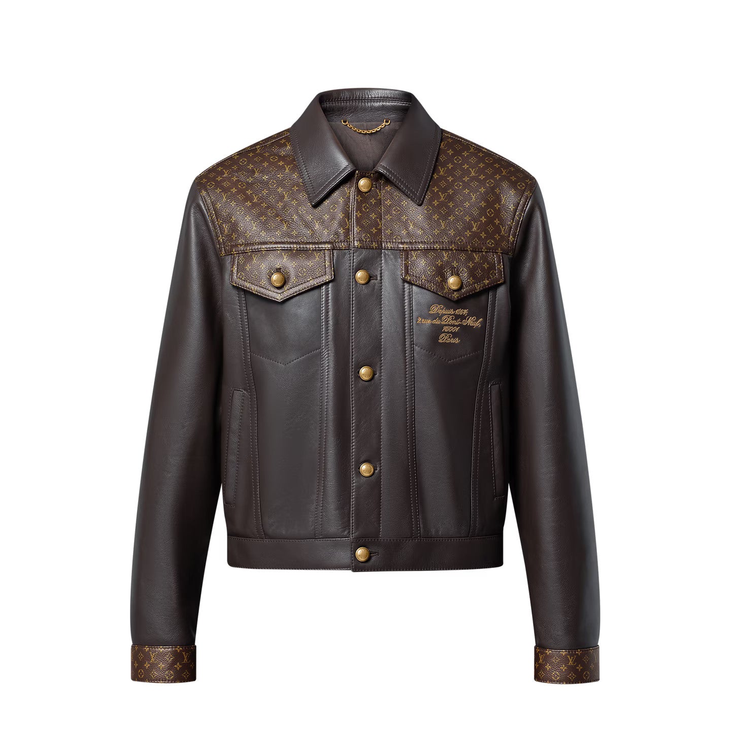 Uol Brown Colour Monogram Print Malletier Leather Bomber Jacket 989767