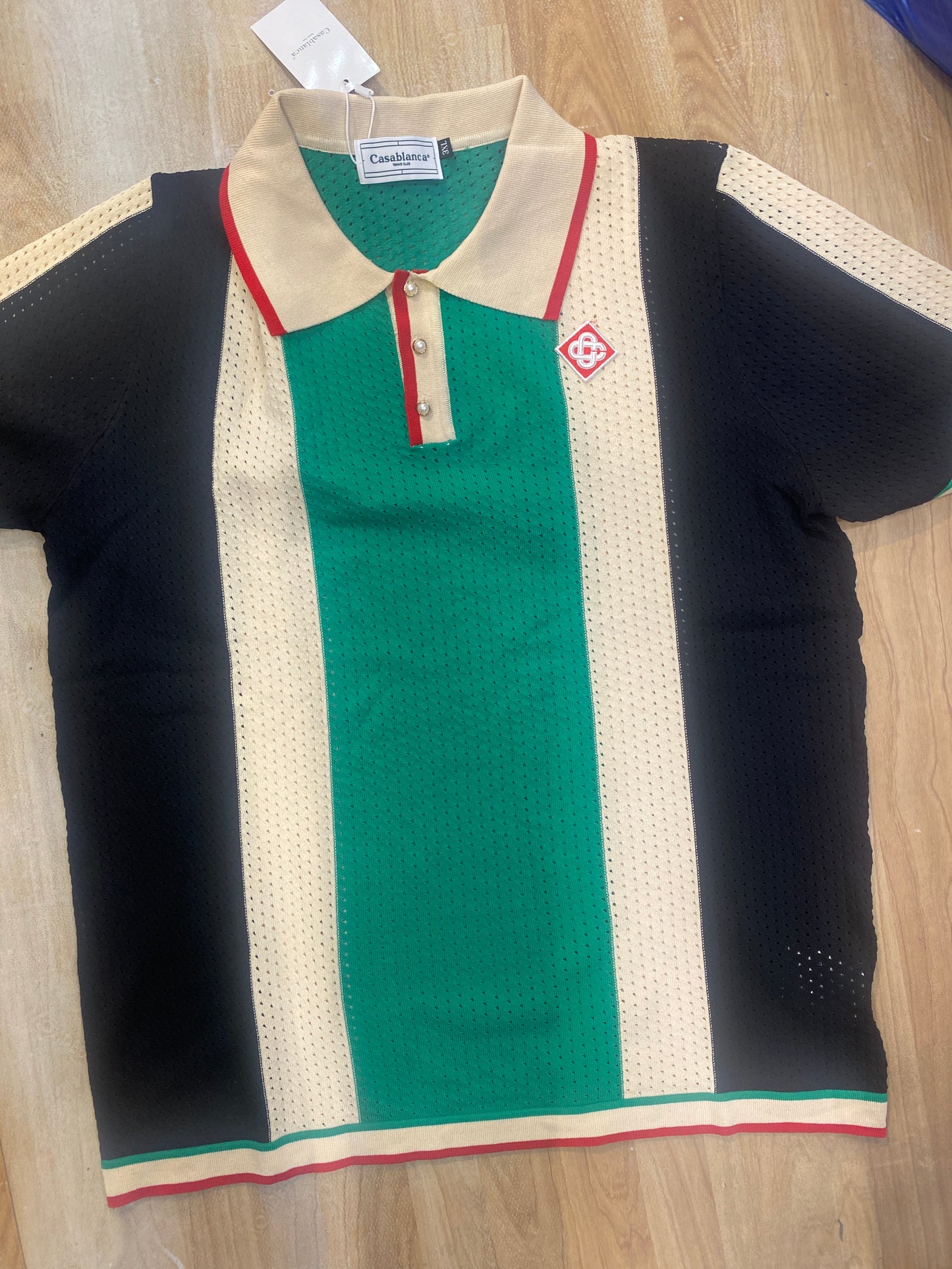 Casablanca Green Cream Black Colour Crochet T-shirt 20237