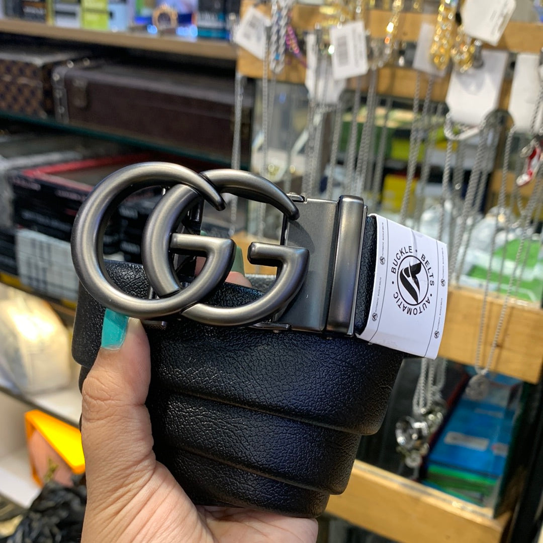 Cug Black Colour Gg Grey Buckle Copper Logo Genuine Leather Belt Automatic Buckle 64613