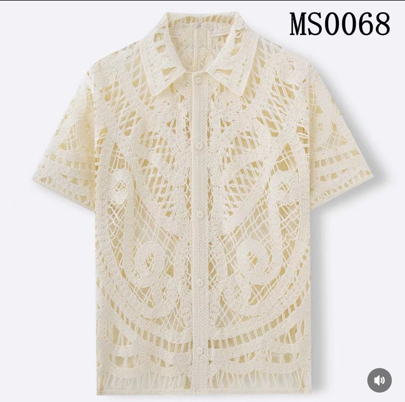 Panda Crochet Shirt Cream Colour See-Through MS0068