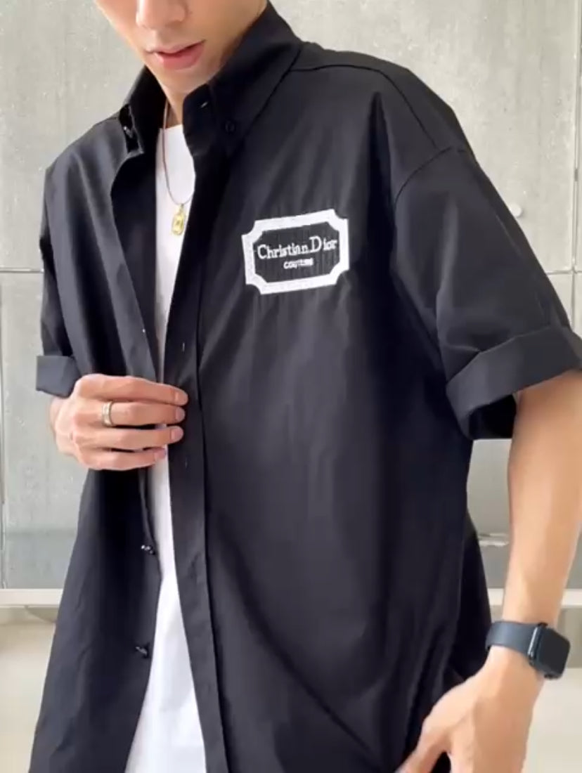 OID Black Colour With Back Embroidery Premium Quality Oversize Half Sleeve Shirt 63656