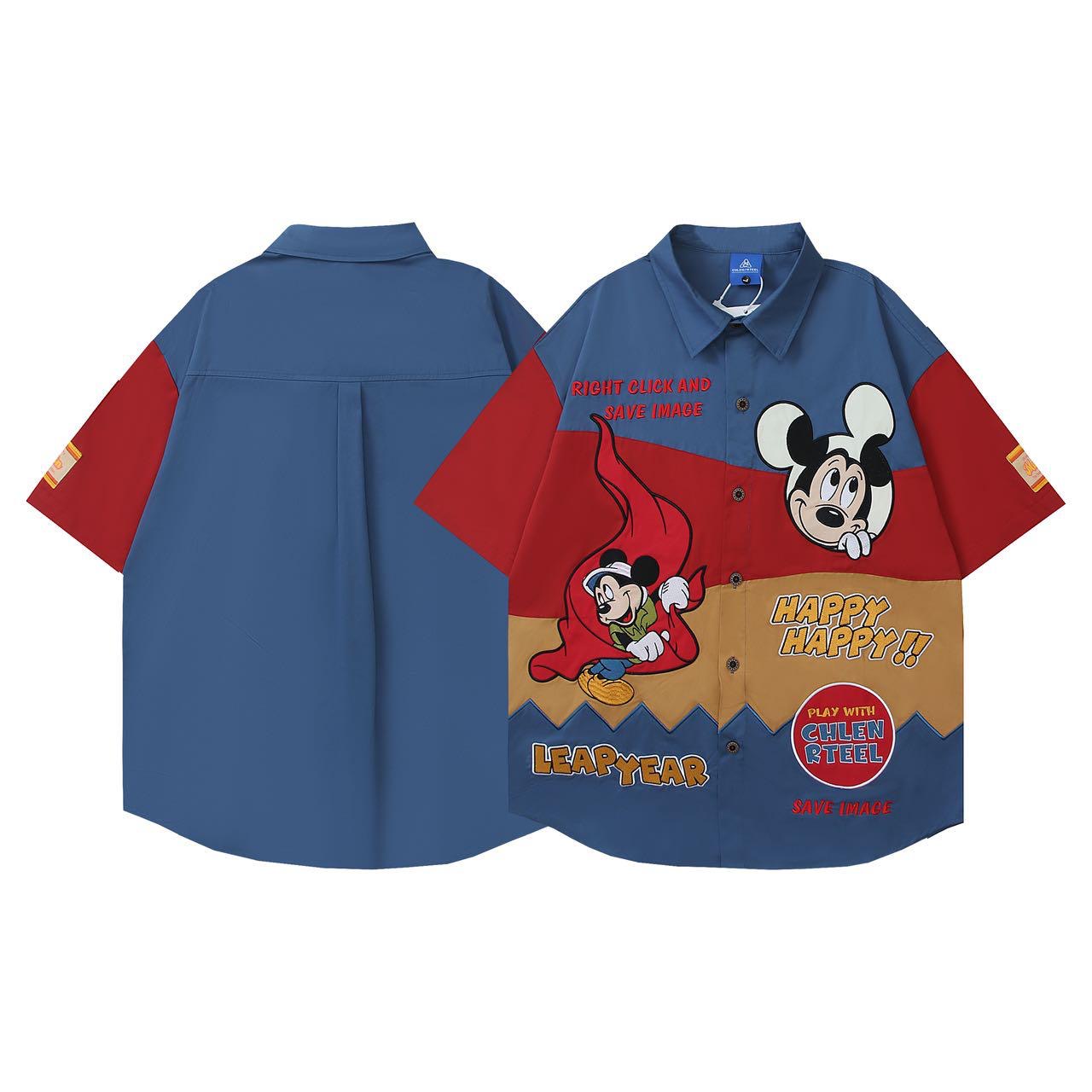 CHLEN RTEEL Red Mustard Blue Colour Micky Print Happy Happy Baggy Size Premium Shirt HY189