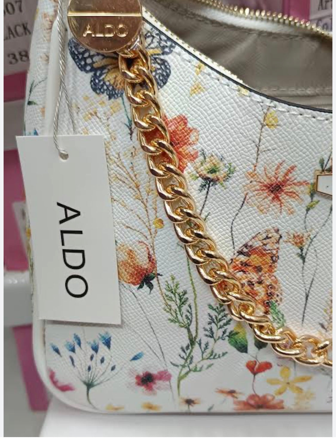 ALD DLA White Colour Pink Flower Print Premium Quality Ladies Sling Bag 7701