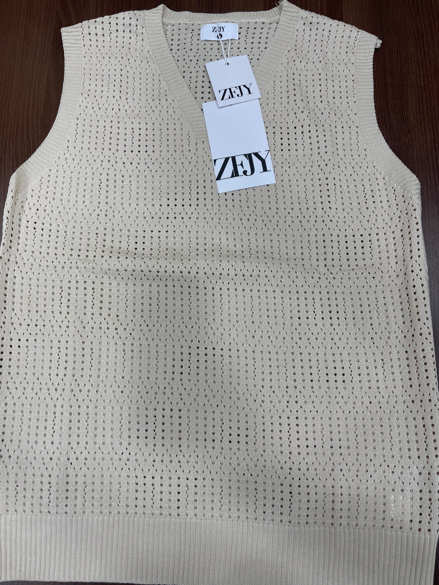 ZFJY Cream Colour Knitted Premium Quality Tank Top 3201