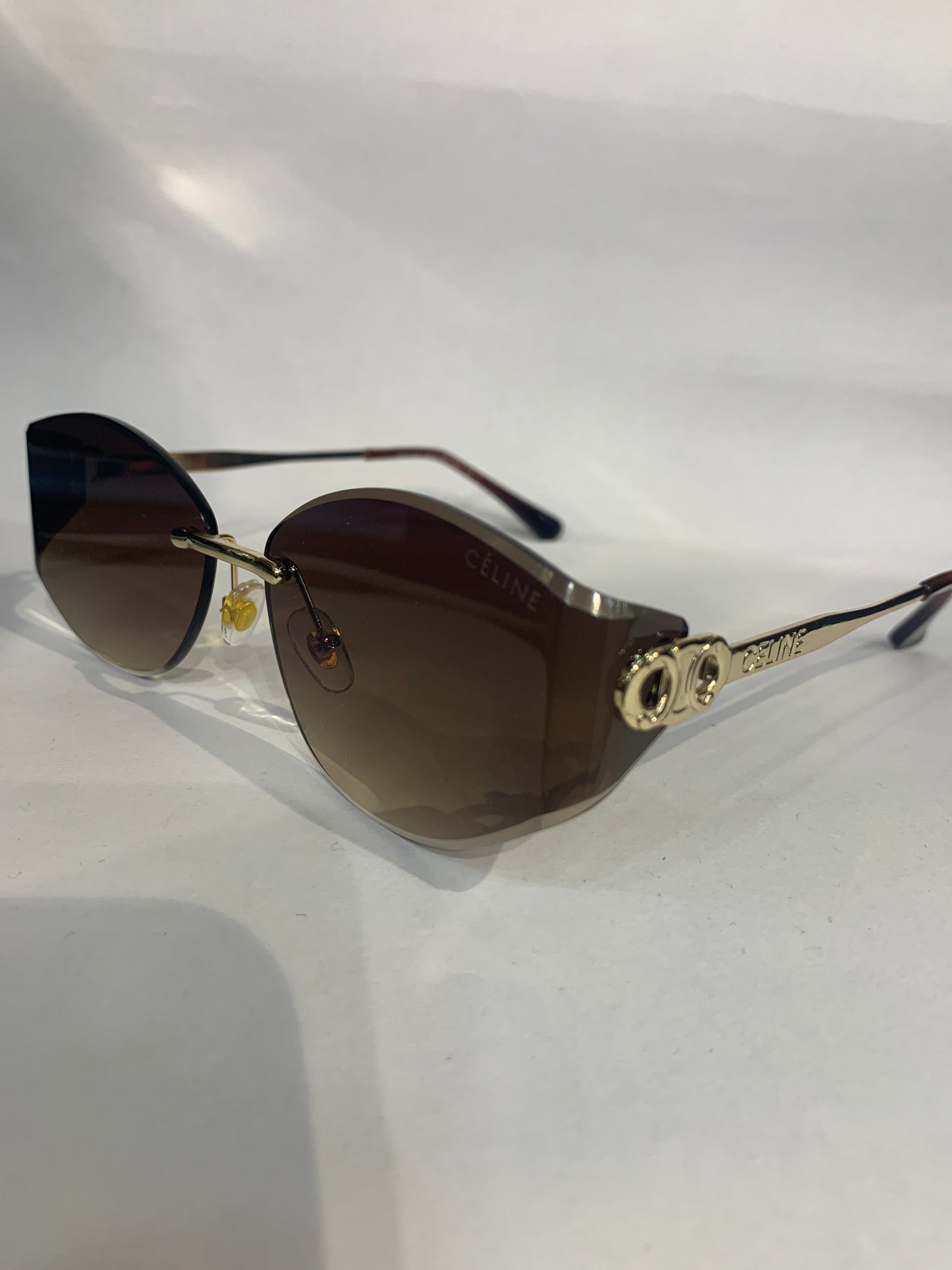 LEC Frameless Brown Shade Golden Stick Unisex Sunglasses 68084 54 18 142