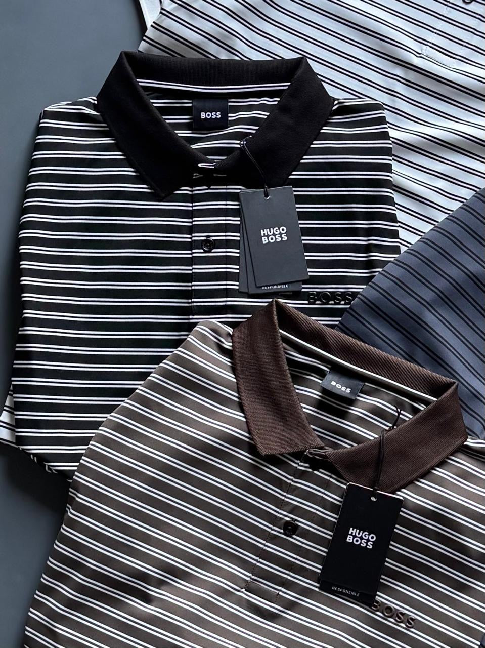 SOB BOS Dark Grey Black Stripes Premium Quality Collar Tshirt 988737