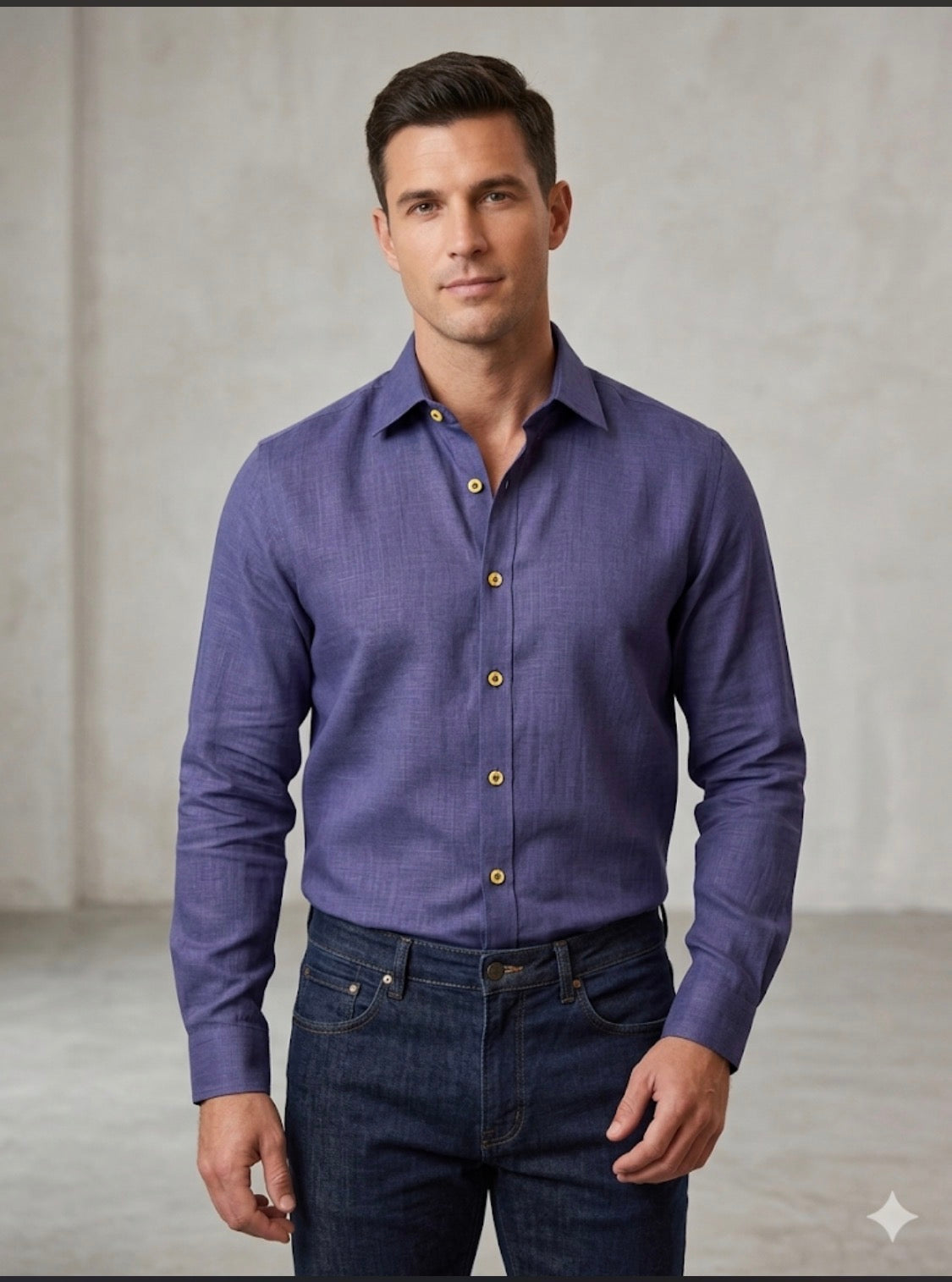 AQUARIUS Blue Colour Premium Quality Plain Full Sleeve Linen Shirt 990840