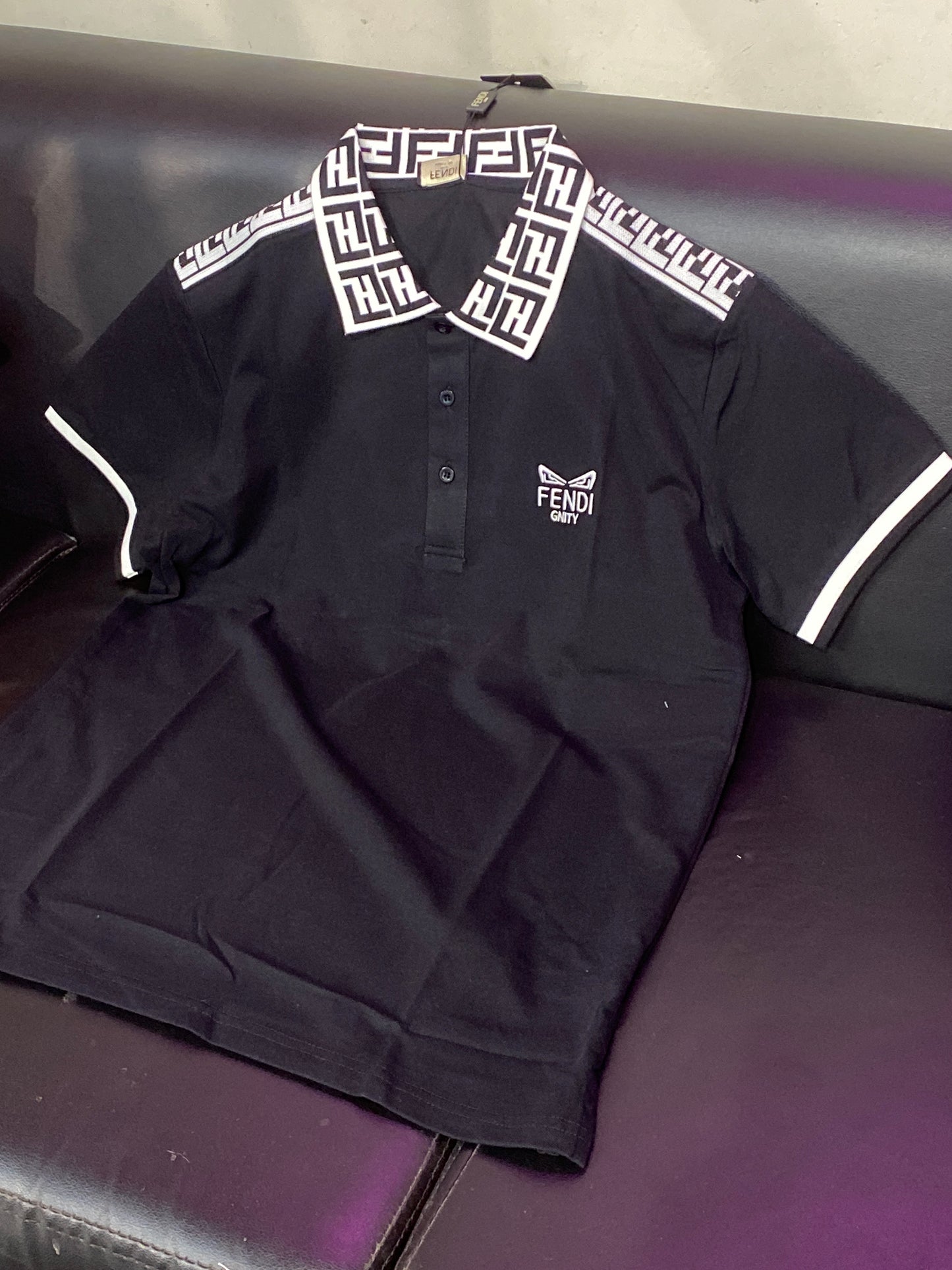 Nef Fen Black Colour Black White Print Collar Premium Quality T Shirt 6002