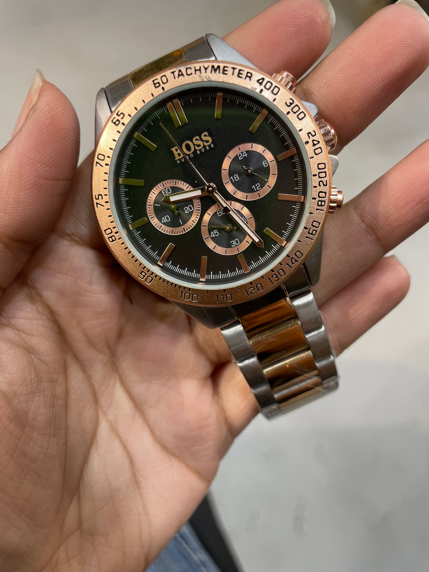 SOB BOS Black Dial Silver Copper Chain All Chrono Working Men’s Watch 990649