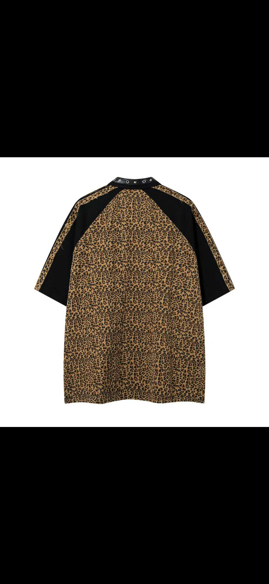 M Four Brown Leopard Colour Front Dog Embroidery Black Half Sleeve Baggy Fit T-Shirt 26SS-069