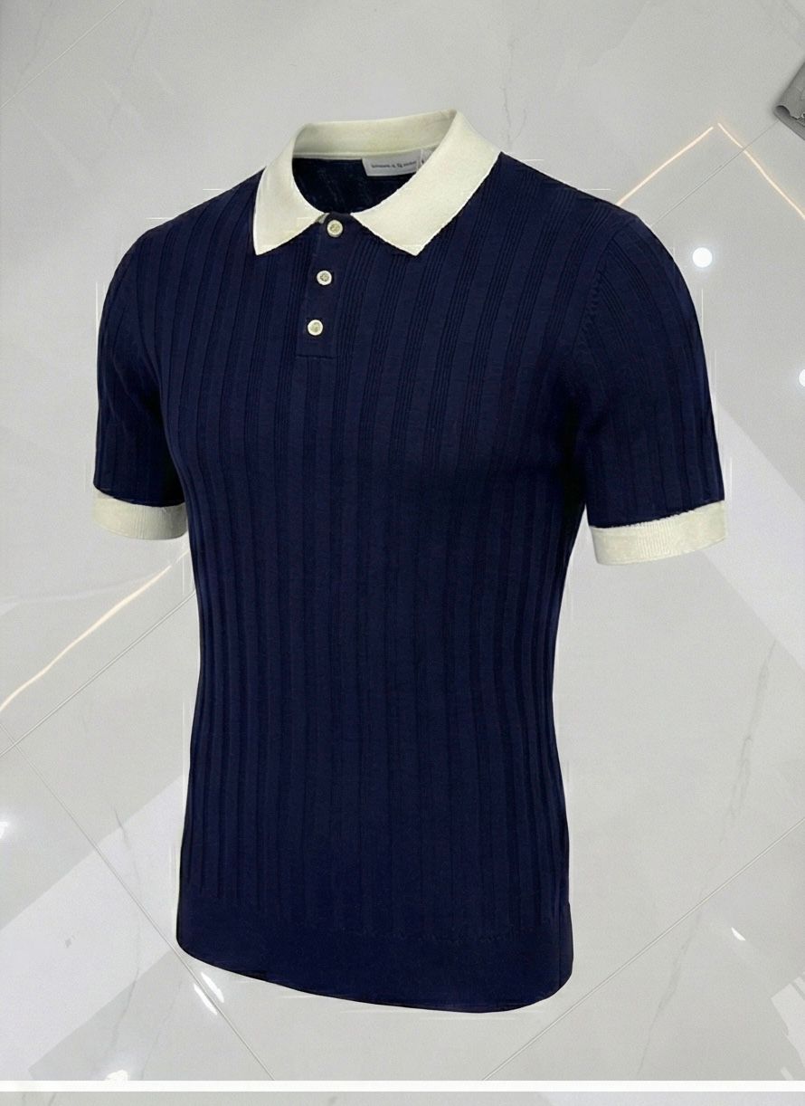 Modern Stylish Navy Blue Colour White Coller Knitted Tshirt 7001