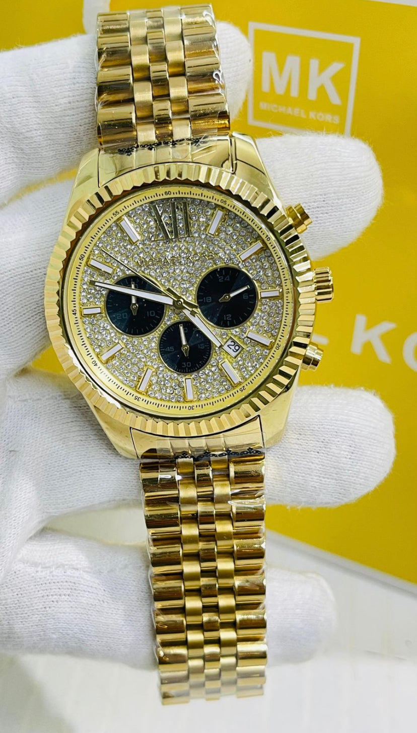 Cim Golden Chain Golden Studded Dial Men’s Chrono Wokring Watch 989592