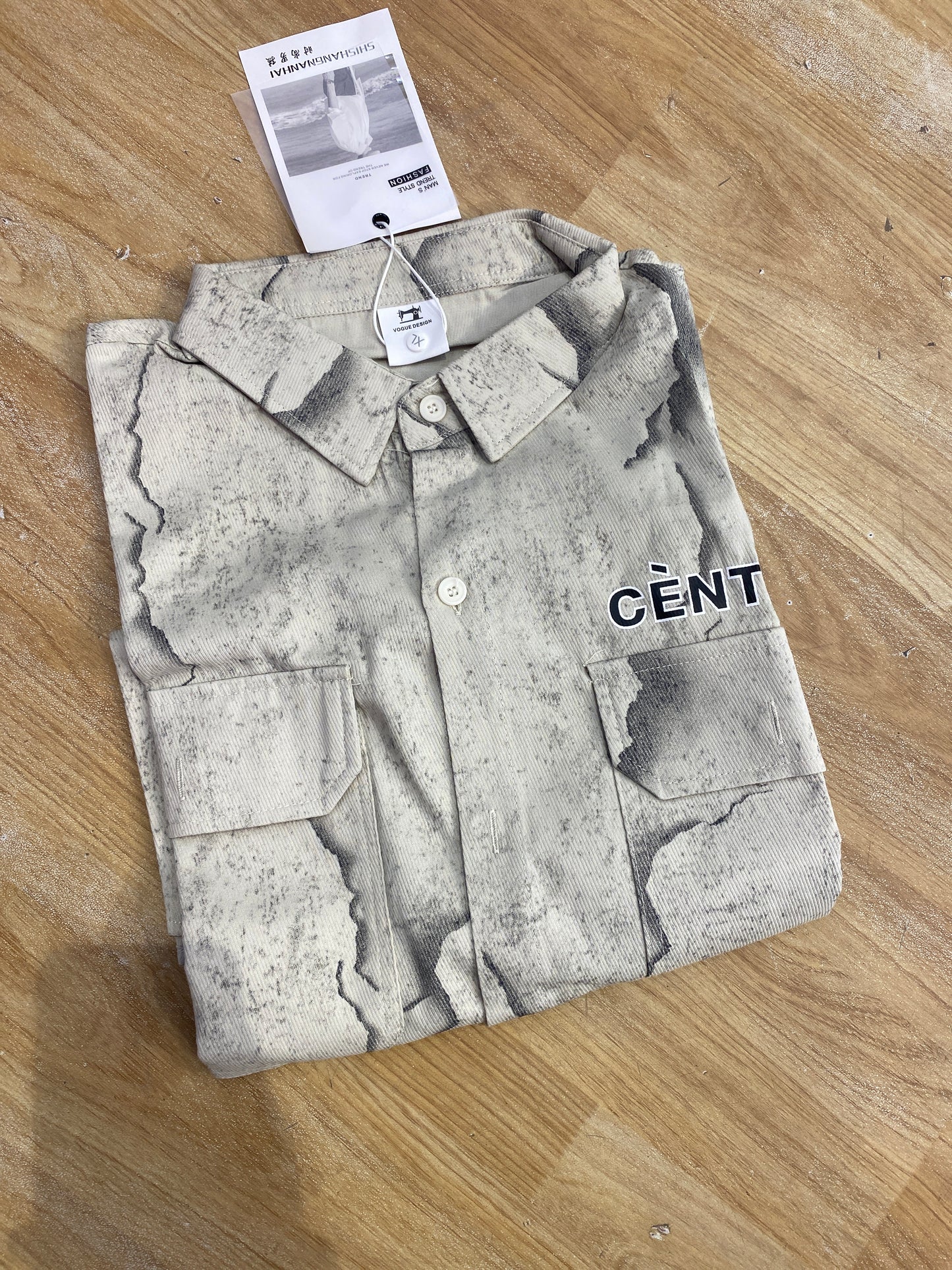 Vogue Design Grey Cream Ceentral Shirt Half Sleeve Drop Shoulder W857