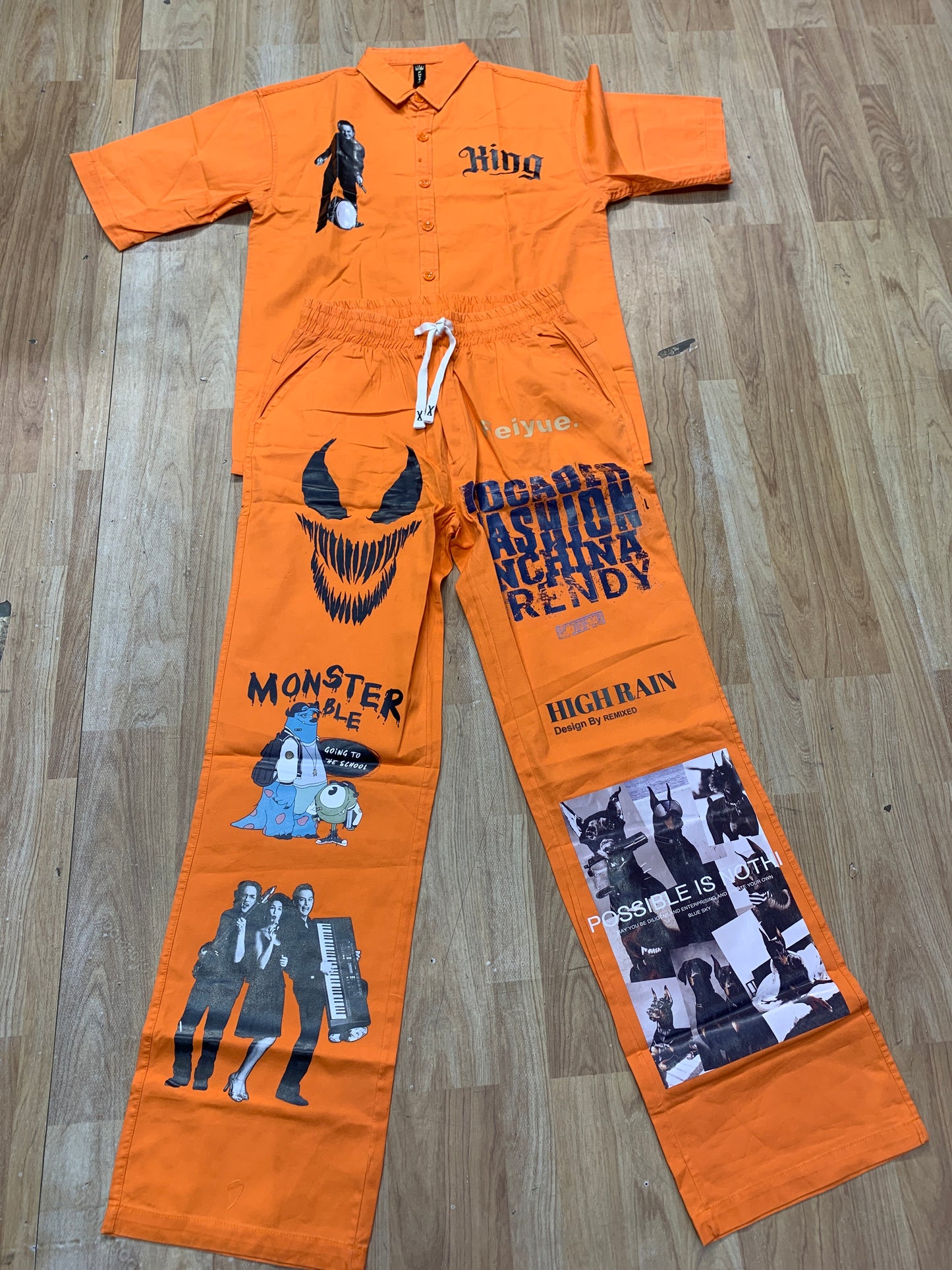 Important Coord Set Orange Colour Back Print Highrain Music H9091