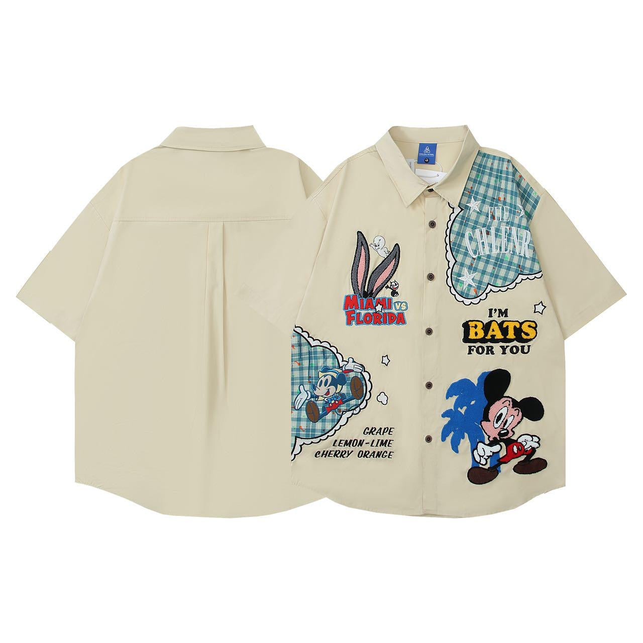 CHLEN RTEEL Beige Colour Micky Print Miami vs Florida Baggy Size Premium Shirt HY198