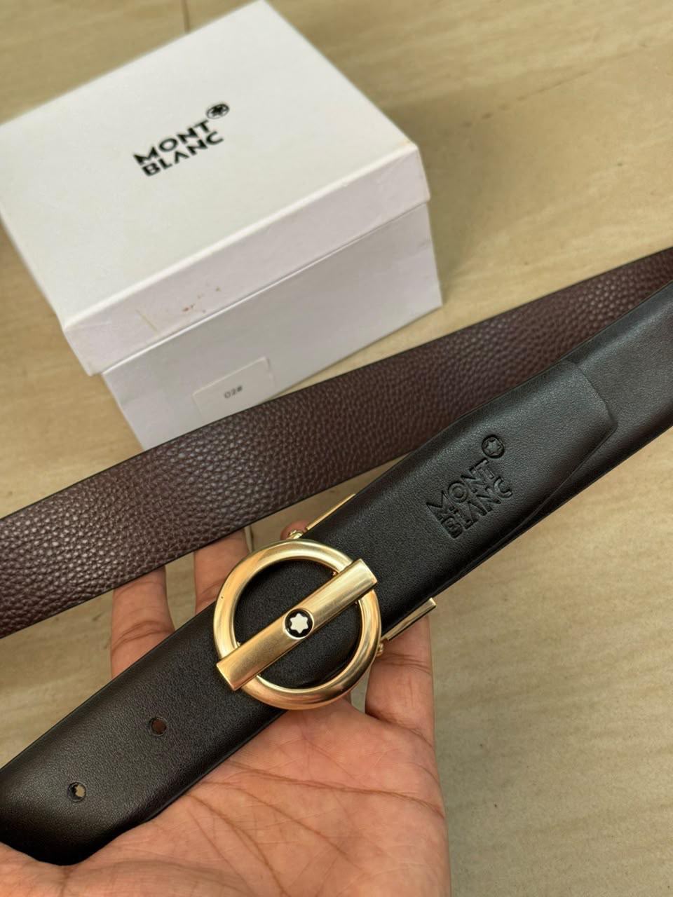 NOM MON Golden Buckle Brown Black Double Side Strap Men’s Belt 991368