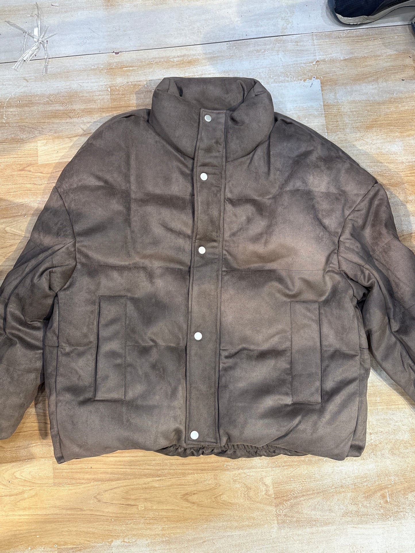 Brown Suede Korean Style Zipp With Titch Button Premium Heavy Quality Puffer Jacket 24820