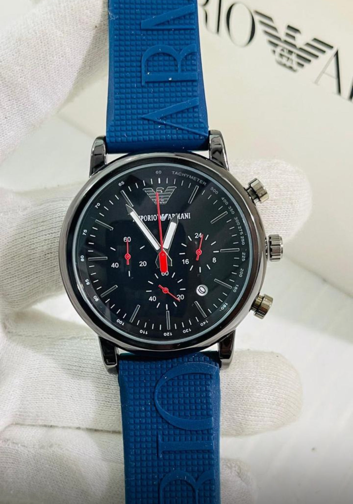MRA ARM Blue Silicone Strap Silver Black Dial Heavy Chronograph Men’s Watch 988368
