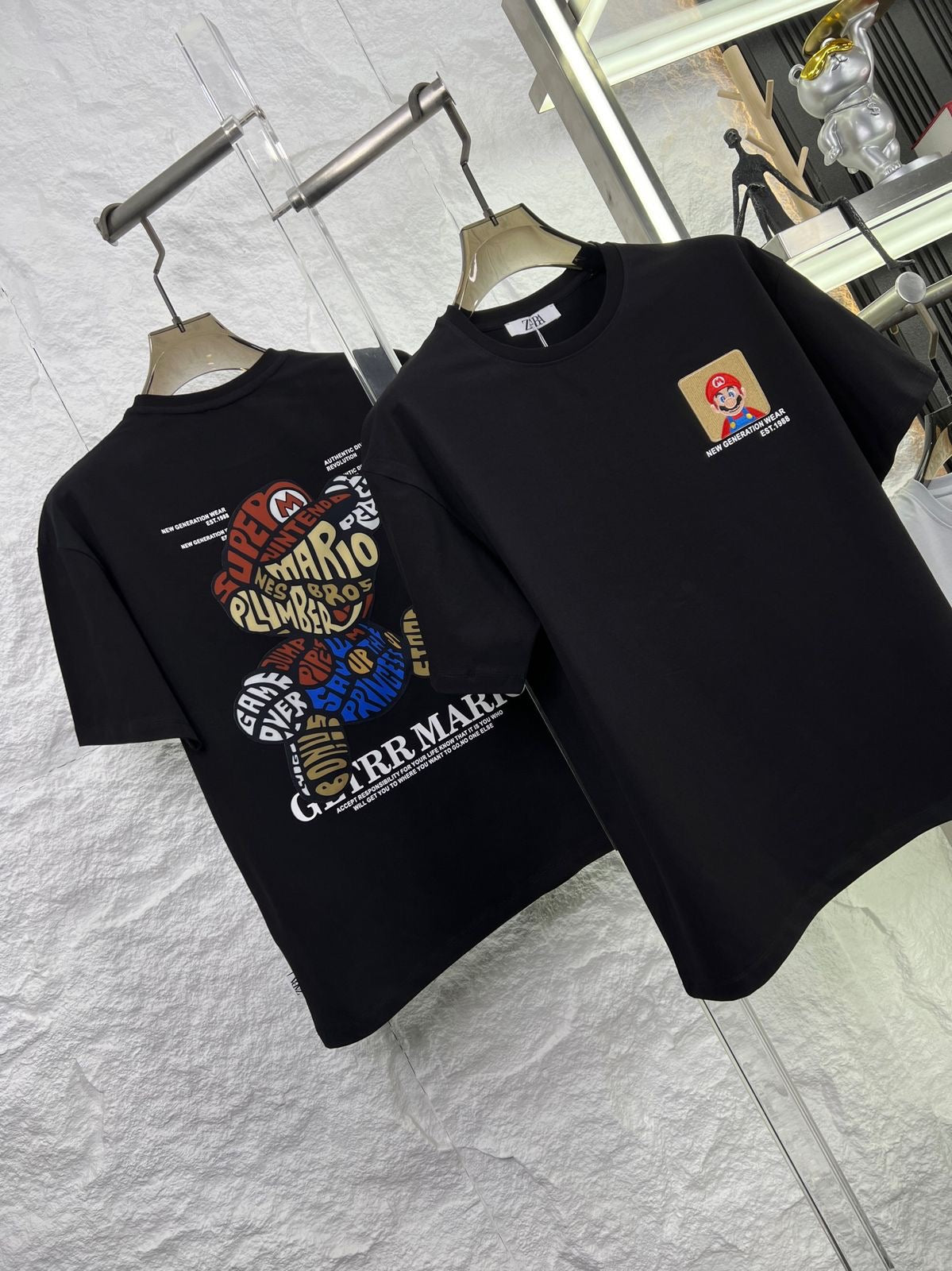 Raz Zar Black Colour EST.1988 Mario Back Print T-Shirt 5584