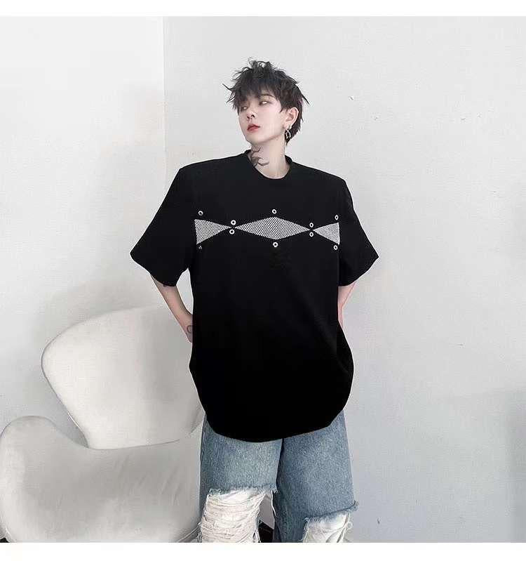 M-87 Studio Black Colour With Net Design Half sleeve Tshirt 2333