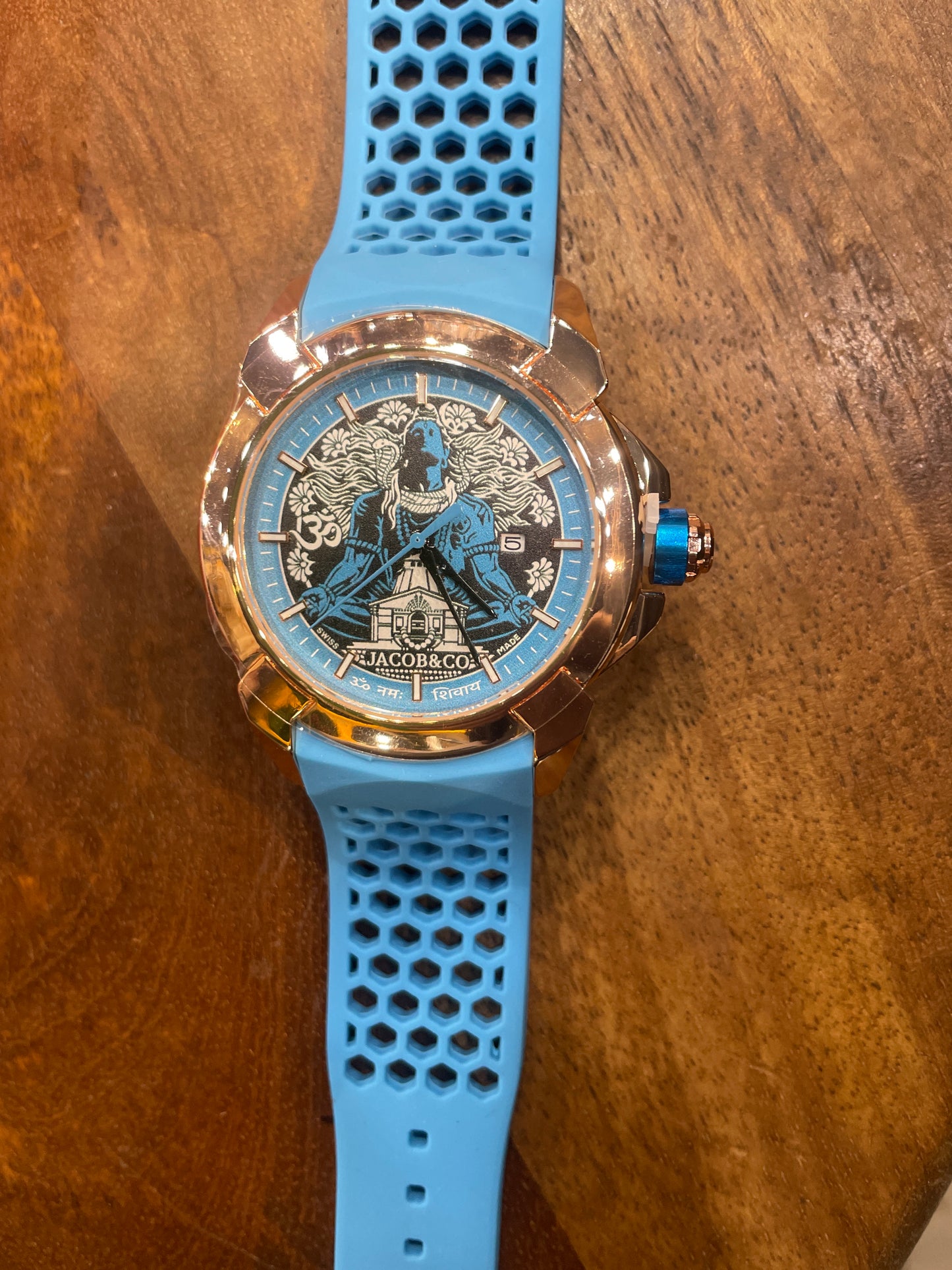 CAJ JAC Sky Blue Strap Copper Ring Sky Blue Dial Men’s Watch 990961