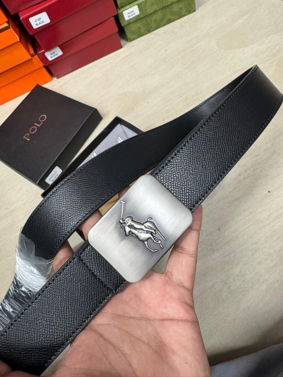 LOP POL Silver Buckle Black Strap Premium Quality Imported Unisex Belt 990663