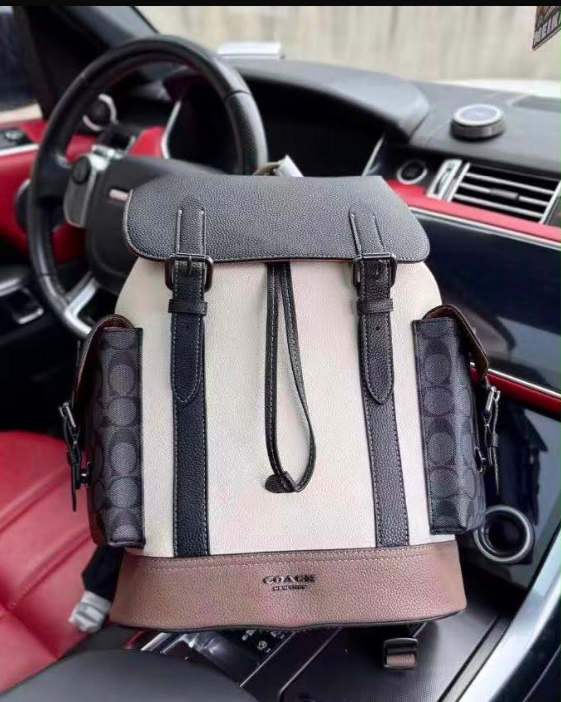 AOC COA Black Cream Colour Leather Premium Quality Imported Unisex Backpack 991329